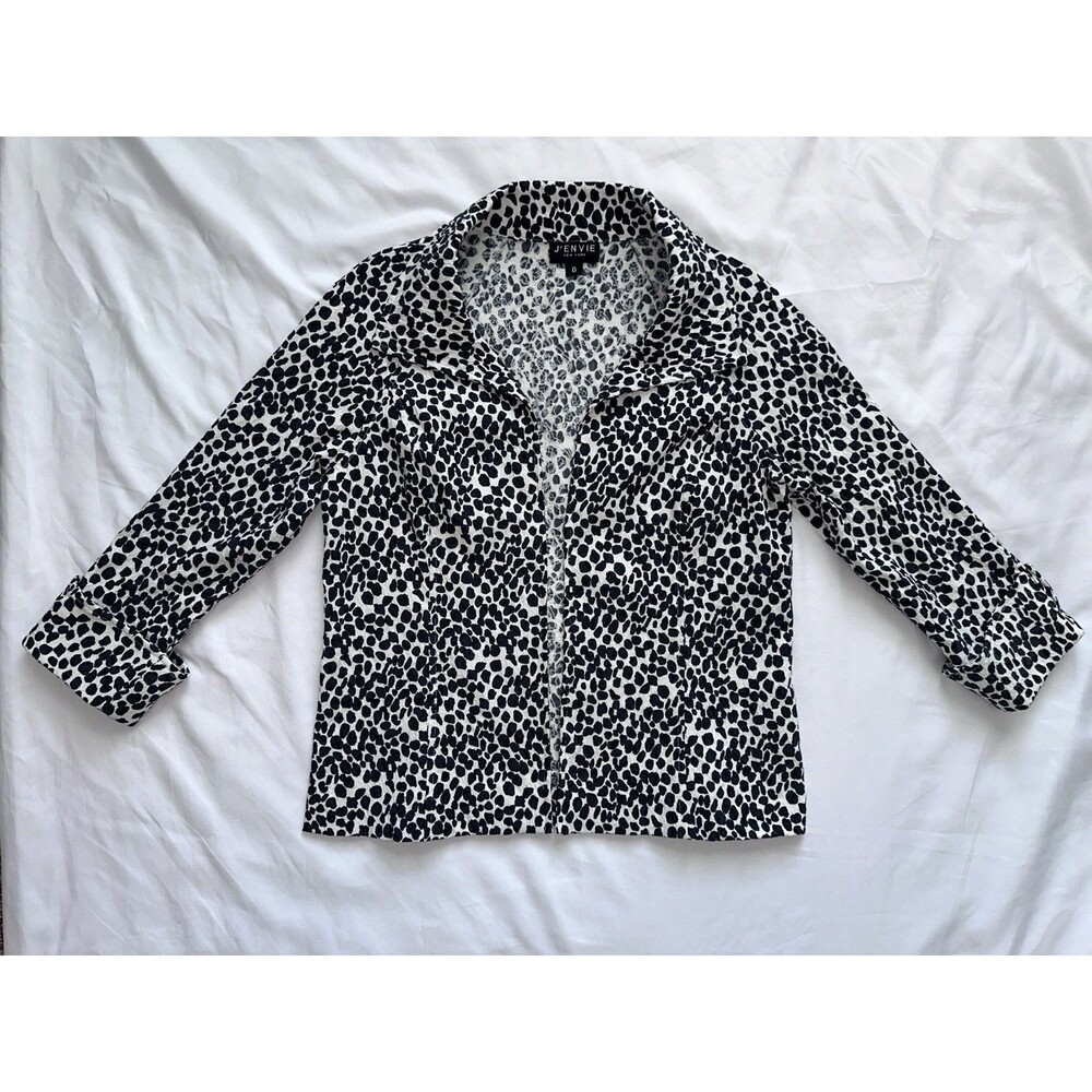 J'envie Women's Black White Printed Lightweight Mesh Jacket, Size 6